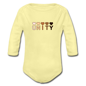 Unity Hearts Organic Long Sleeve Baby Onesie - washed yellow