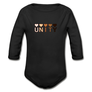 Unity Hearts Organic Long Sleeve Baby Onesie - black