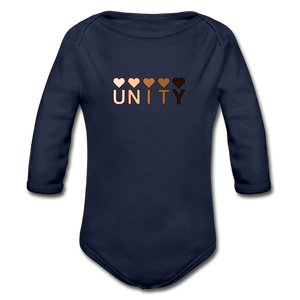 Unity Hearts Organic Long Sleeve Baby Onesie - dark navy
