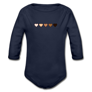 U Hearts Organic Long Sleeve Baby Bodysuit - dark navy