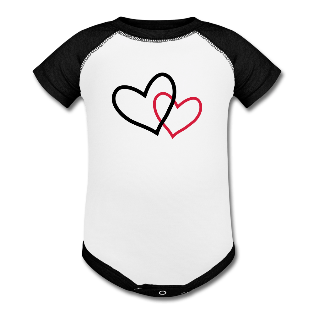 Hearts Baseball Baby Onesie - white/black