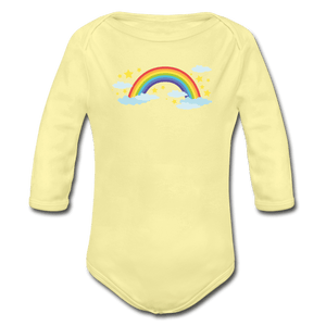 Rainbow Organic Long Sleeve Baby Onesie - washed yellow
