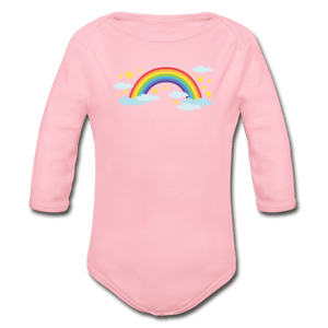 Rainbow Organic Long Sleeve Baby Onesie - light pink