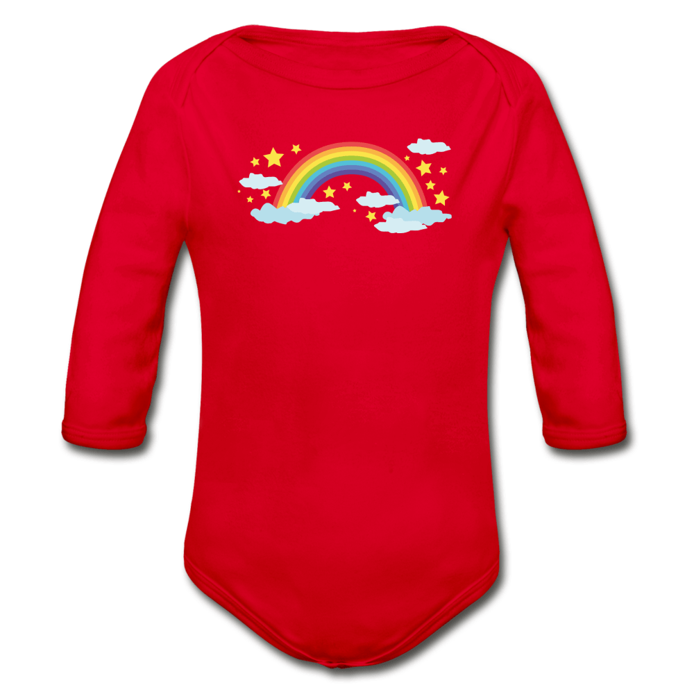 Rainbow Organic Long Sleeve Baby Onesie - red