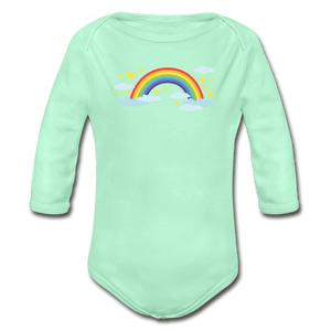 Rainbow Organic Long Sleeve Baby Onesie - light mint