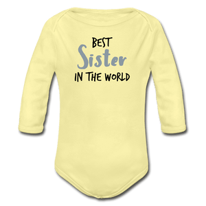 Best Sister Organic Long Sleeve Baby Onesie - washed yellow