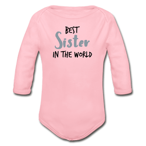 Best Sister Organic Long Sleeve Baby Onesie - light pink