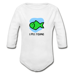 Little Fishing Organic Long Sleeve Baby Onesie - white