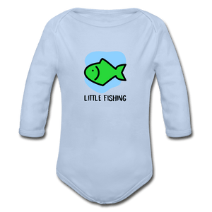 Little Fishing Organic Long Sleeve Baby Onesie - sky