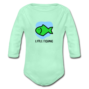 Little Fishing Organic Long Sleeve Baby Onesie - light mint
