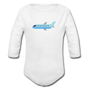 Airplane Organic Long Sleeve Baby Onesie - white