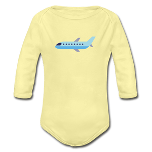 Airplane Organic Long Sleeve Baby Onesie - washed yellow