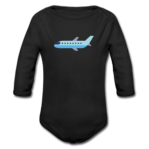 Airplane Organic Long Sleeve Baby Onesie - black