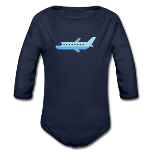 Airplane Organic Long Sleeve Baby Onesie - dark navy