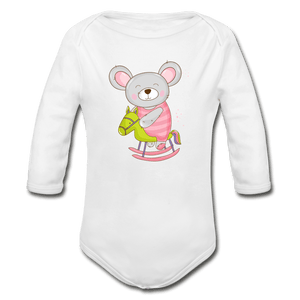 Mouse Organic Long Sleeve Baby Onesie - white