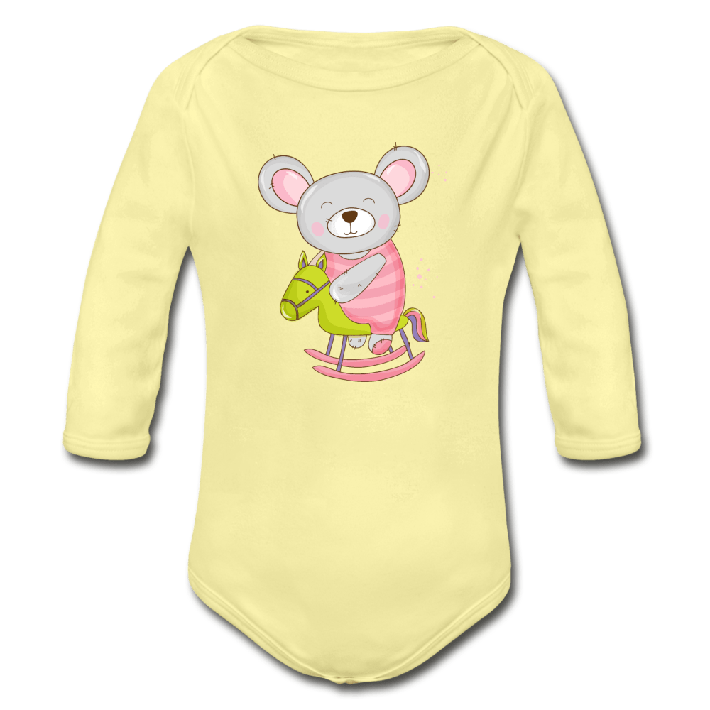 Mouse Organic Long Sleeve Baby Onesie - washed yellow