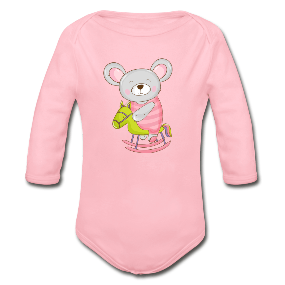 Mouse Organic Long Sleeve Baby Onesie - washed yellow