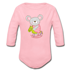 Mouse Organic Long Sleeve Baby Onesie - light pink