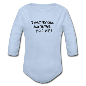 I Only Cry Organic Long Sleeve Baby Onesie - sky