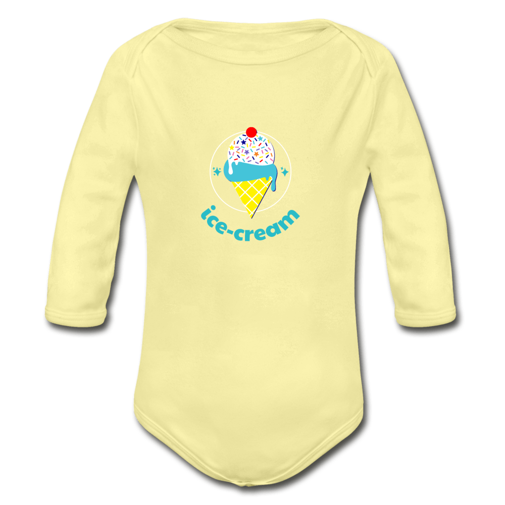Ice Cream Organic Long Sleeve Baby Onesie - washed yellow