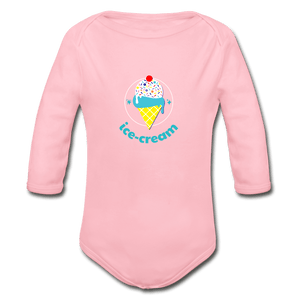 Ice Cream Organic Long Sleeve Baby Onesie - light pink