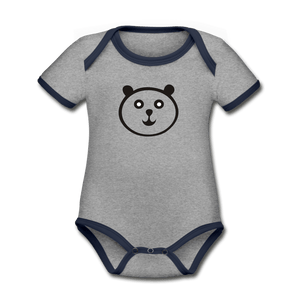 Panda Organic Contrast Short Sleeve Baby Onesie - heather gray/navy