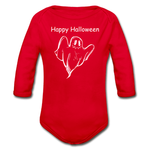 Happy Halloween Organic Long Sleeve Baby Onesie - red